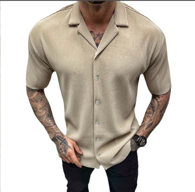 Mens Solid Color Short Sleeve Cardigan Button Casual Shirt