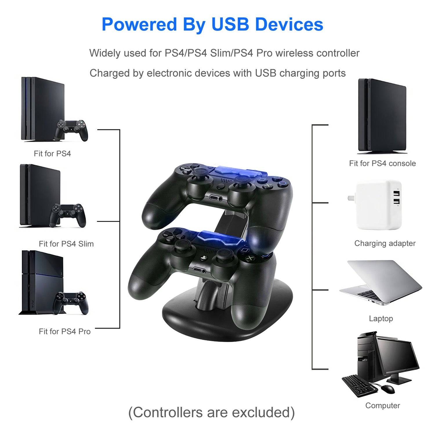 Dual Charging Station for PS4 Controllers with LED Indicator