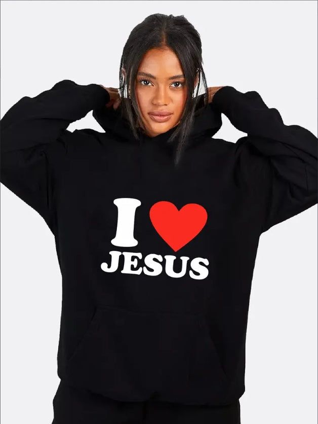 Hoodies Women I Love Jesus Printed Casual Long Sleeve