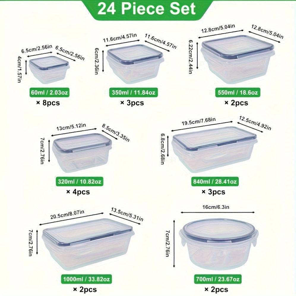24pcs Kitchen Food Storage Boxes with Labels, Fresh Refrigerator Containers & Lunch Box Set
