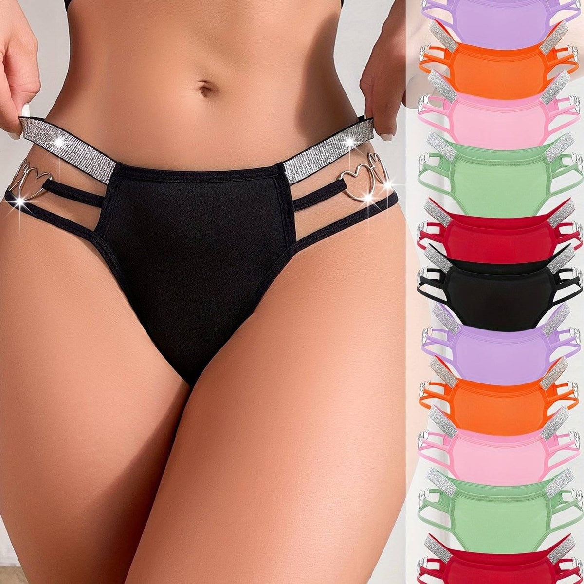12-Pack Low-Rise Thongs with Chain Waist & Heart Cutouts – Soft, Breathable & Vibrant Underwear for Women