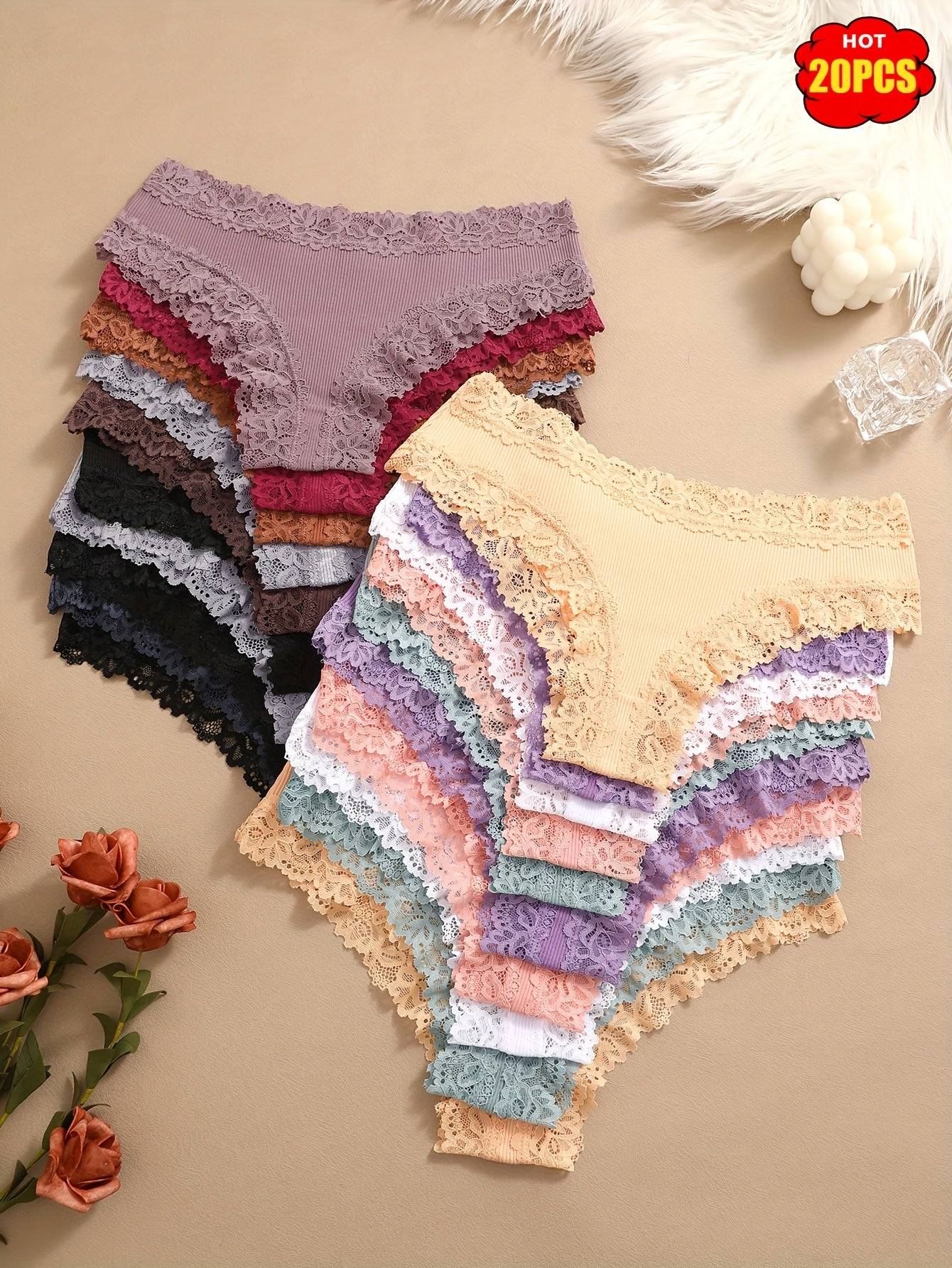 20-Pack Women’s Lace Triangle Panties Breathable Soft Underwear for Daily Comfort & Commuting