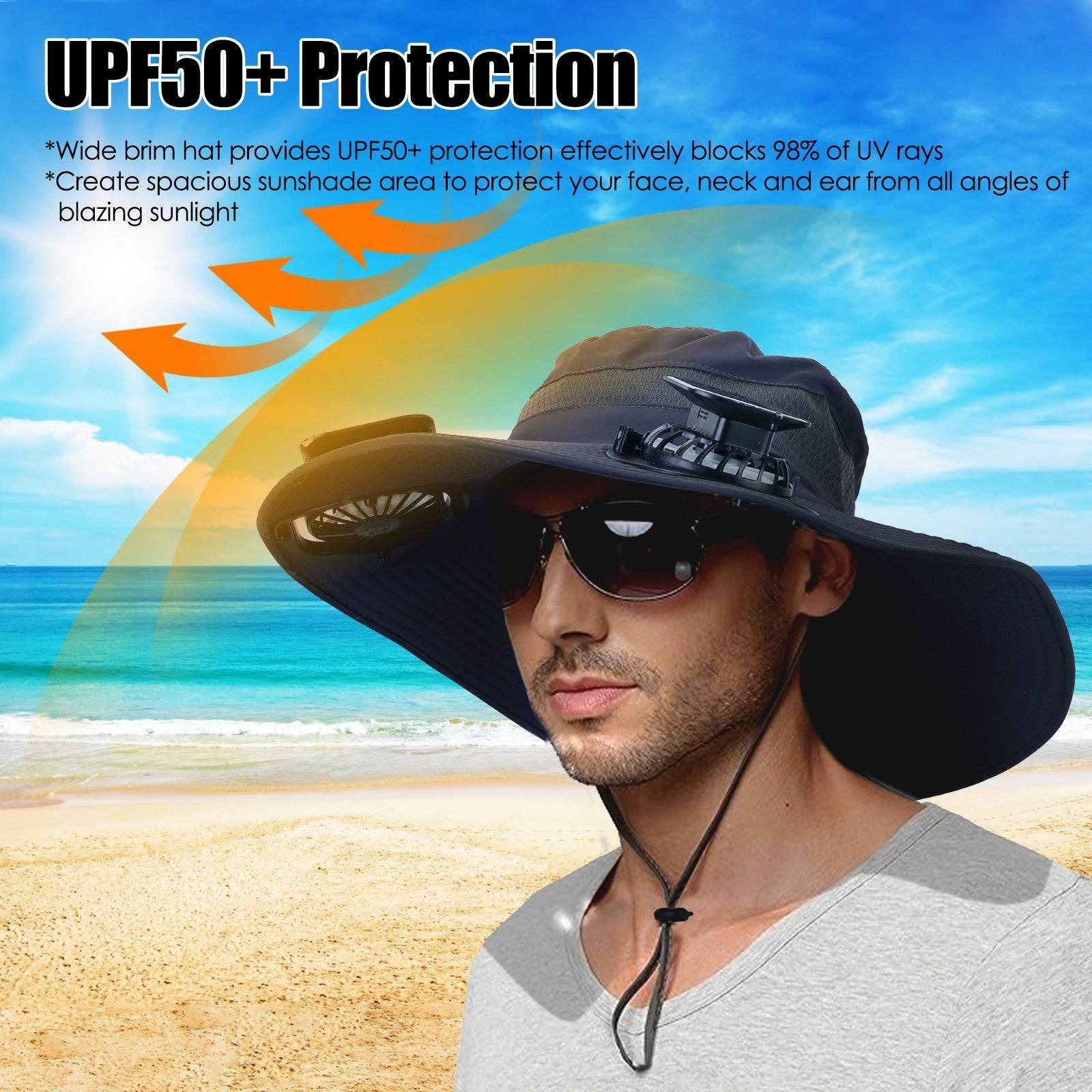 Wide Brim Sun Hat with Solar Fans and UPF50 Protection