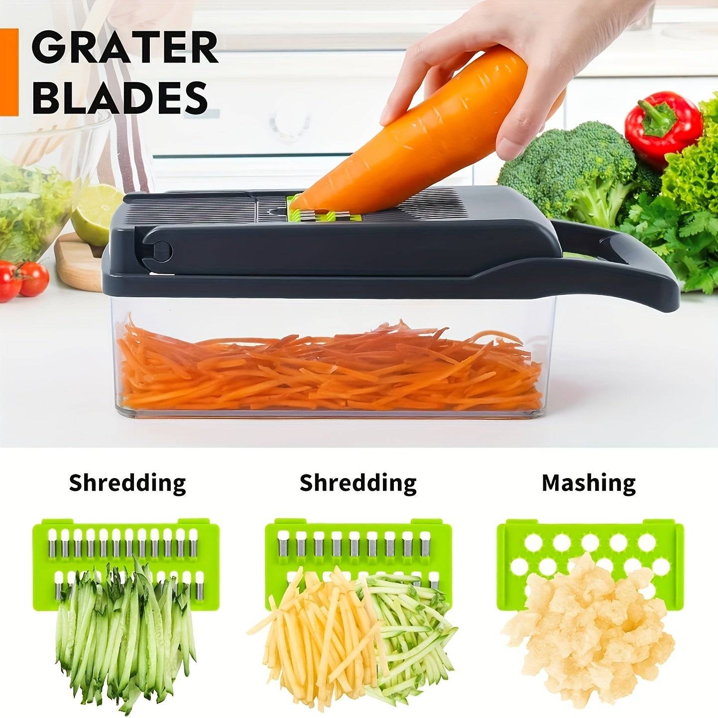 Professional 16-in-1 Vegetable Chopper – Multifunctional Slicer & Dicer with 8 Blades, Onion & Carrot Chopper with Container