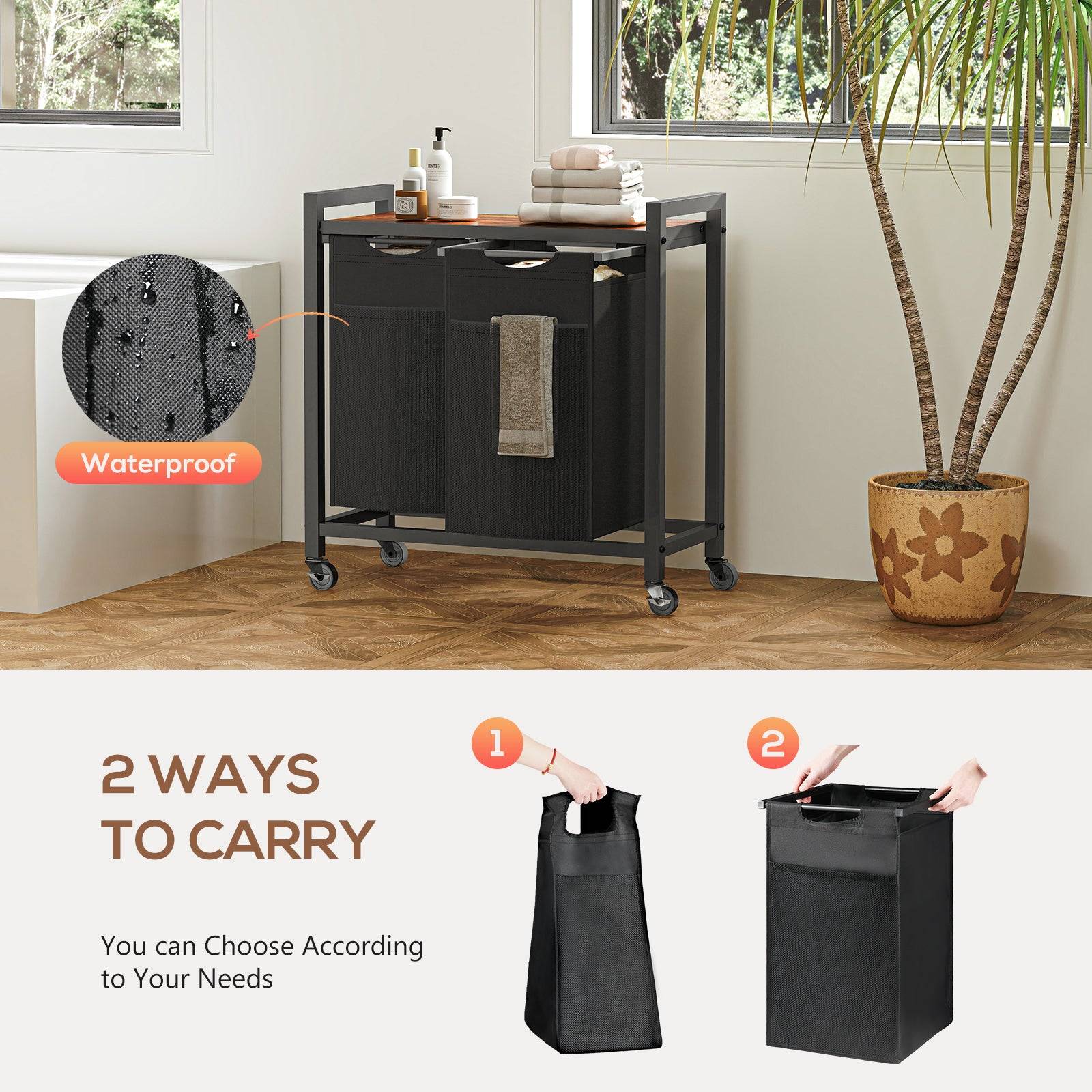 Laundry Basket with Removable Bags and Storage Shelf