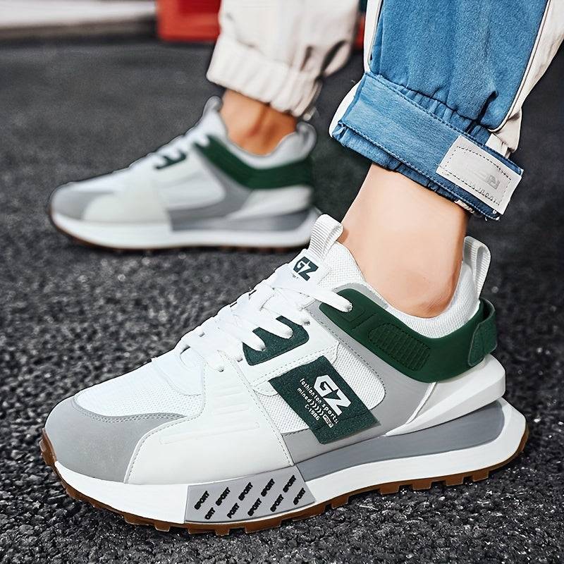 Men’s Casual Sneakers with Vintage Graphic Print, PU Upper & Non-Slip Rubber Sole, Low-Top Lace-Up Shoes for All-Season Wear