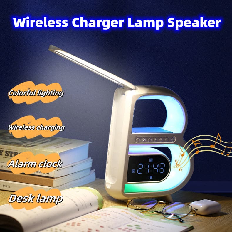 New B-Shaped Bluetooth Speaker Multifunctional Smart Music Rhythm Lighting Phone Wireless Charger TF Card AUX Input Standard Mode - PMMNAPOLES