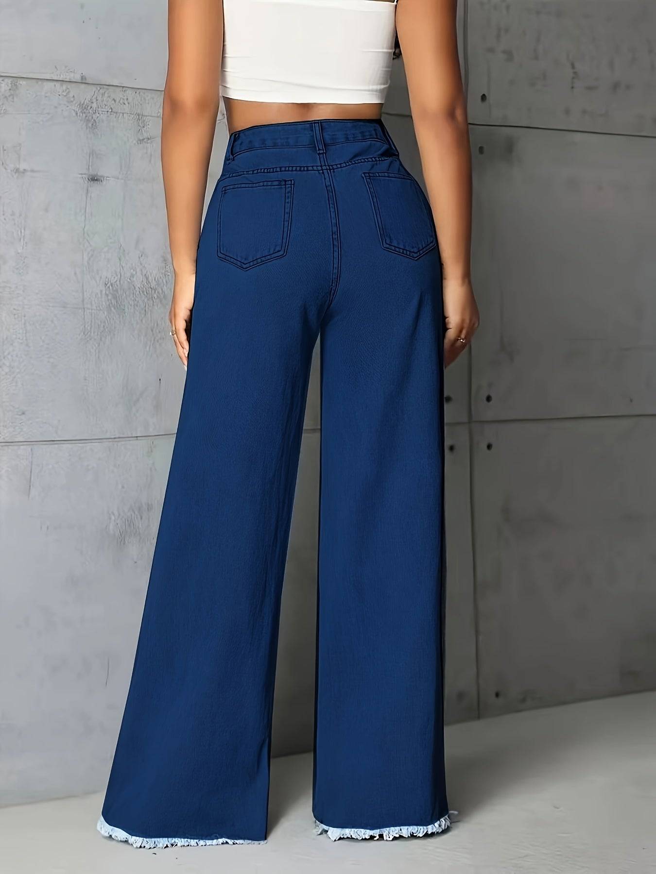 Women’s Low-Rise Wide-Leg Jeans Raw Hem Baggy Denim Pants Casual Loose Fit Boyfriend Style