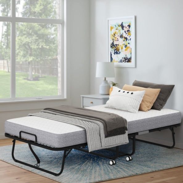 Folding Bed with 5 Inch Memory Foam Mattress and Metal Frame