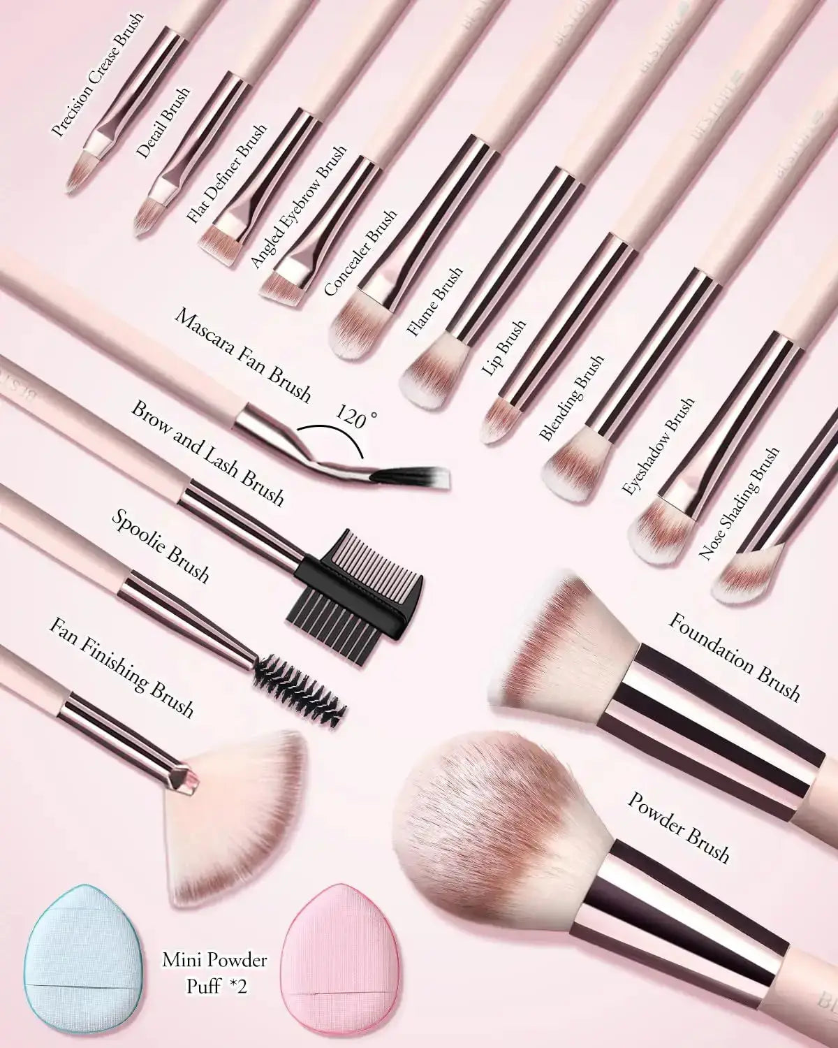 20-Piece Makeup Brush Set with Case Foundation, Eyeshadow, Contour & More