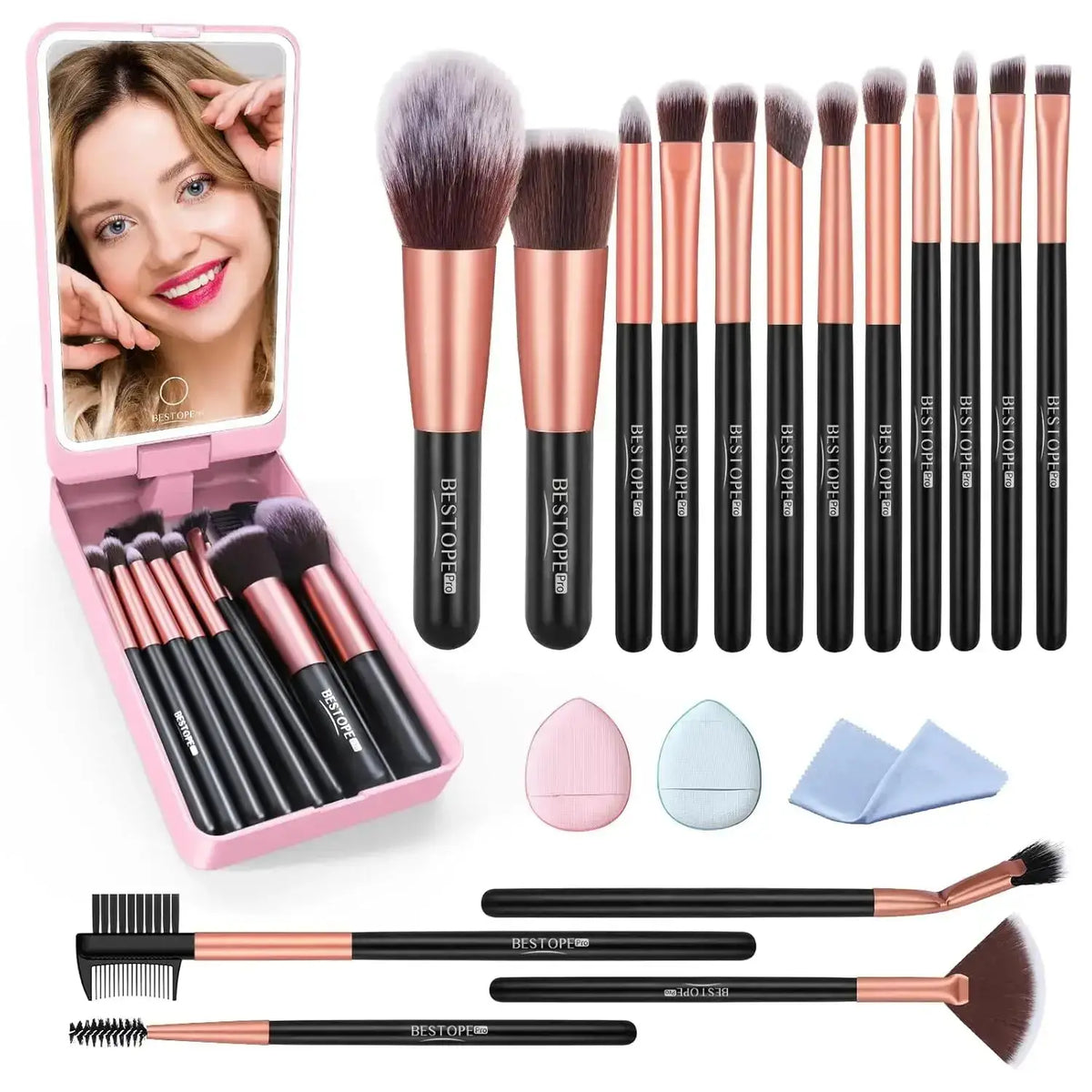 20-Piece Makeup Brush Set with Case Foundation, Eyeshadow, Contour & More