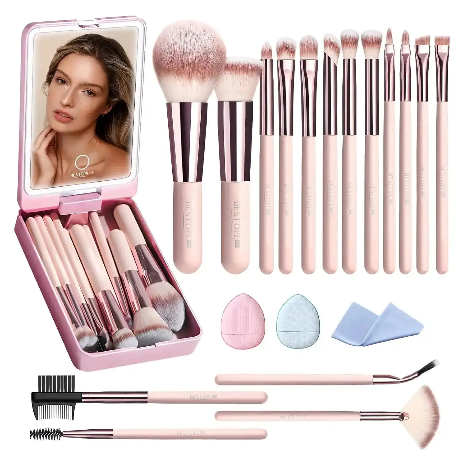 20-Piece Makeup Brush Set with Case Foundation, Eyeshadow, Contour & More
