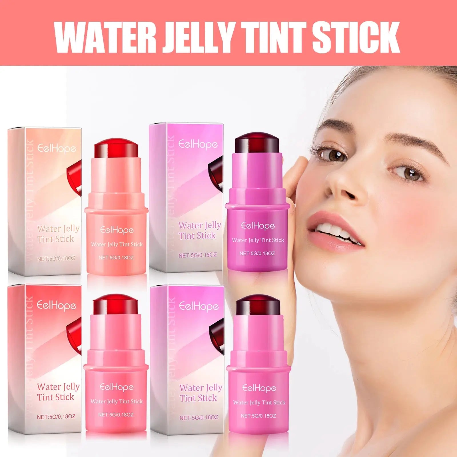 Water Jelly Tint & Blush Stick | Moisturizing Waterproof 2-in-1 Lip Gloss & Face Makeup