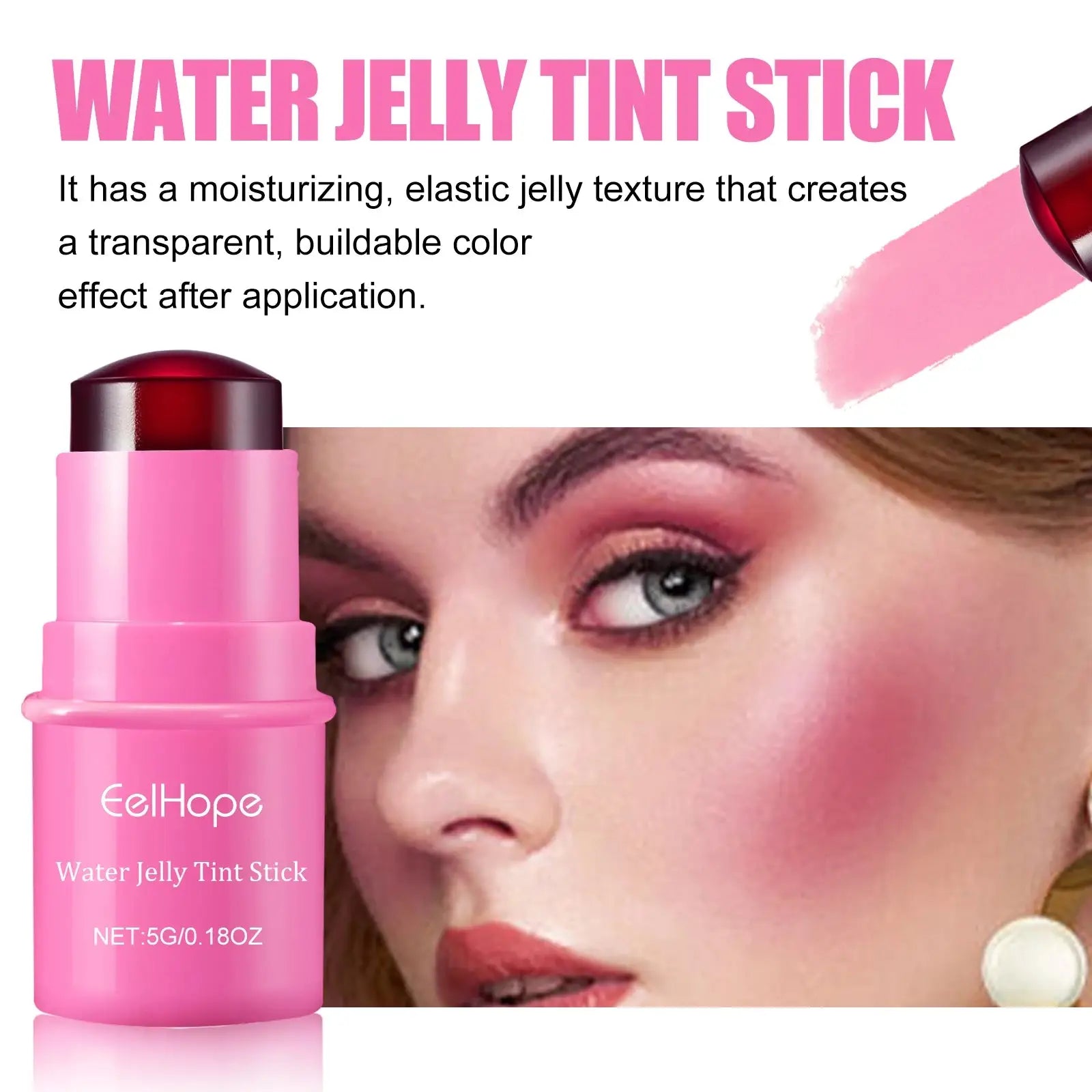 Water Jelly Tint & Blush Stick | Moisturizing Waterproof 2-in-1 Lip Gloss & Face Makeup