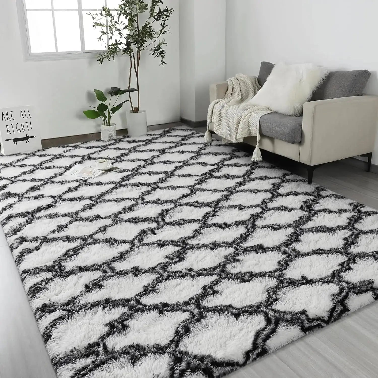 Large shag area rug for bedroom, soft and fluffy, non-slip carpet for living room, nursery, kids or girl's room