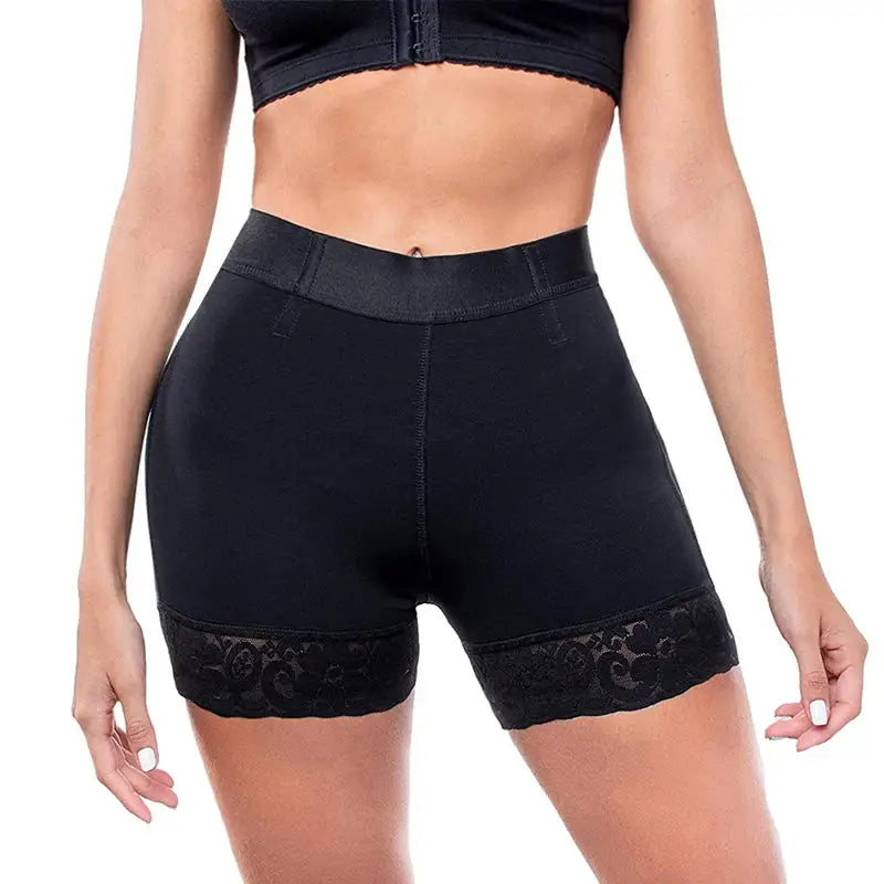 Colombian Butt Lift Shaper Shorts for Women – High Waist Compression with Lace Trim & Tummy Control Belt