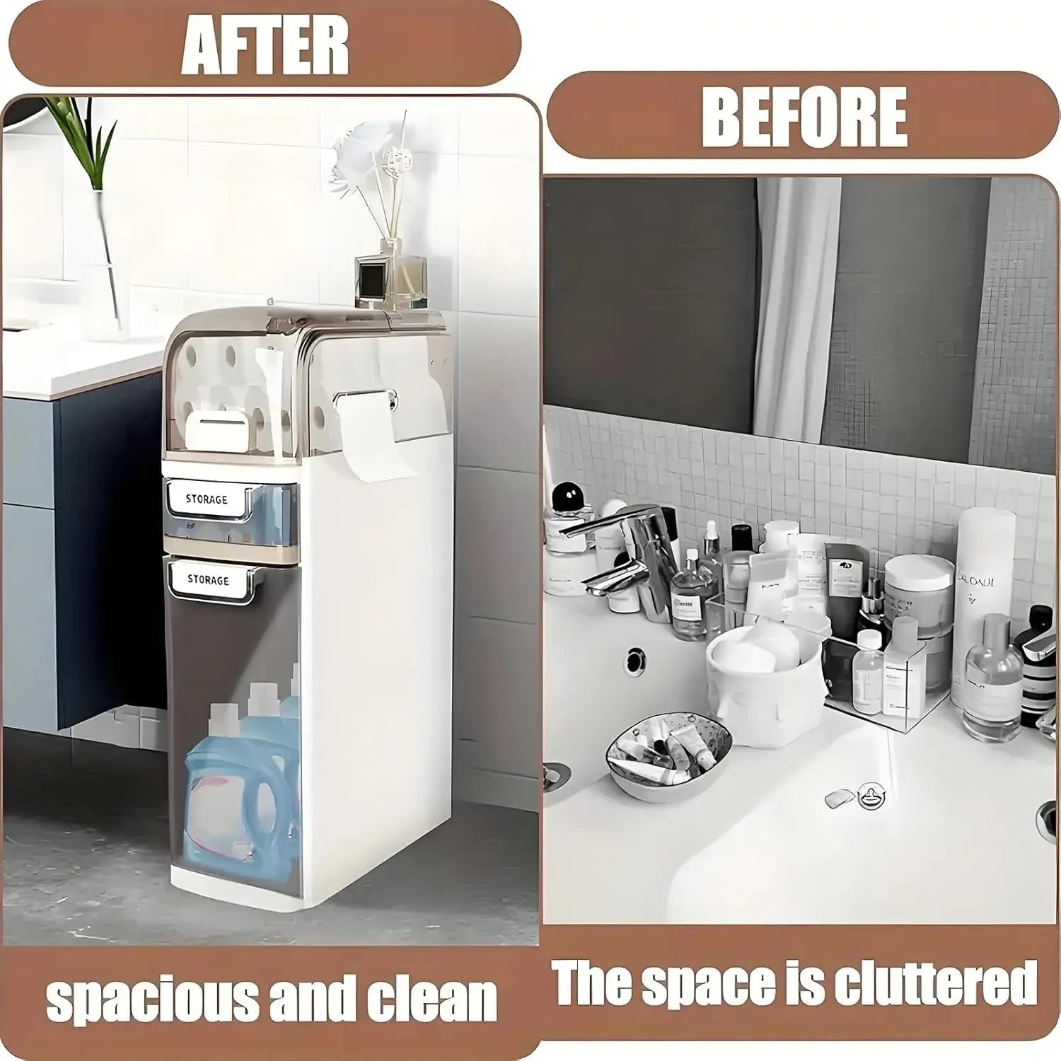 Slim Narrow Storage Cabinet for Bathroom and Bedroom Spaces