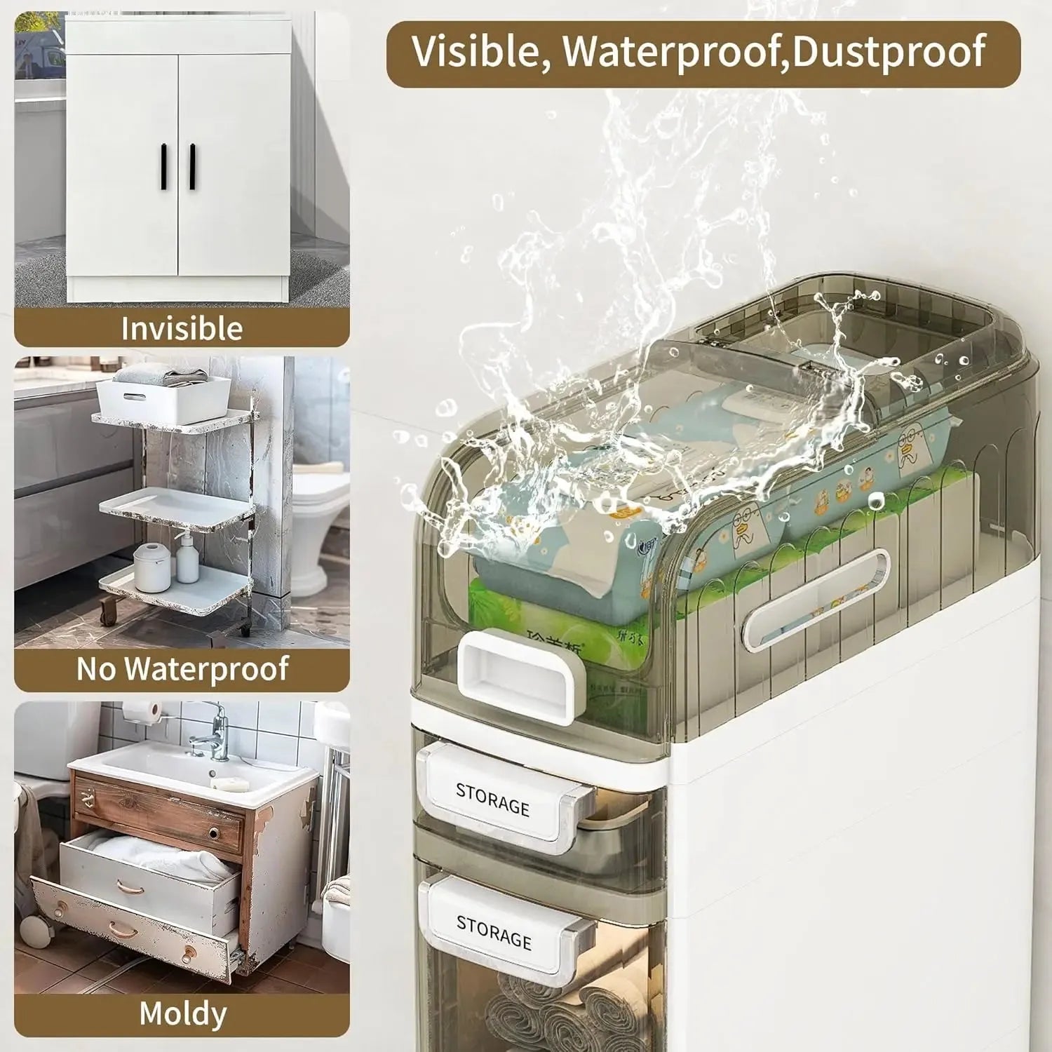 Slim Narrow Storage Cabinet for Bathroom and Bedroom Spaces