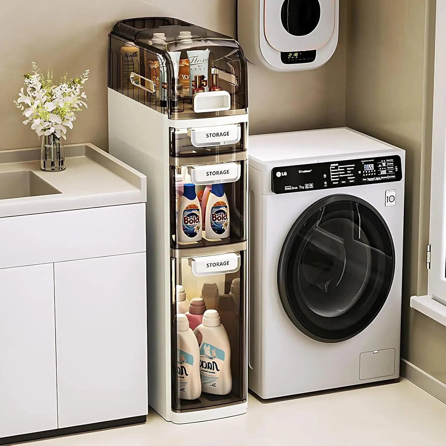 Slim Narrow Storage Cabinet for Bathroom and Bedroom Spaces