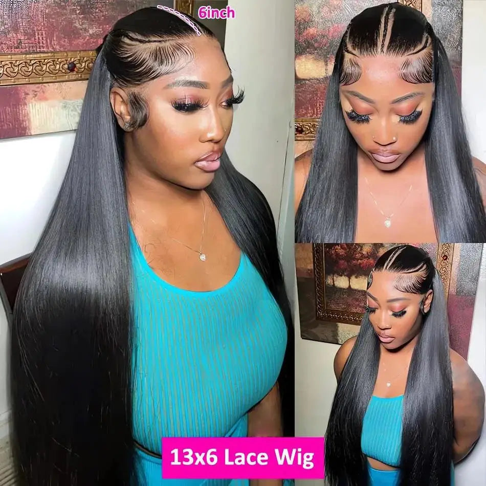 Glueless Brazilian Human Hair Wig Bone Straight with HD Transparent Lace 4x4, 5x5, 13x4 & 13x6 Lace Front Options in Natural Black