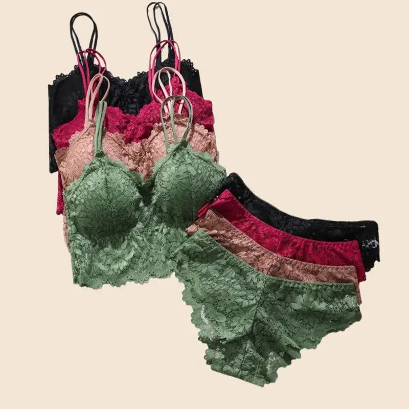 4-Pack Women's Lace Bra & Panty Set Breathable, Stretchy & Removable Bra Cups