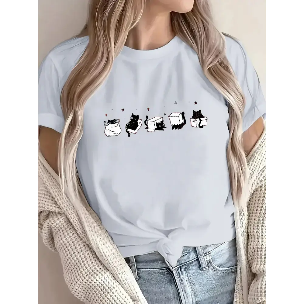 Five Mood Cats Oversized T-Shirt – Funny Cotton O-Neck Tee for Men & Women, Casual Summer Cat Lover Top