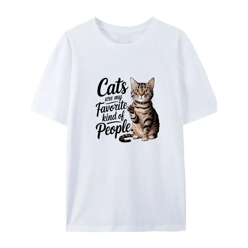 Women's Cotton T-Shirt with Cute Cat Print O-Neck Short Sleeve Soft & Casual Cat Lover Tee