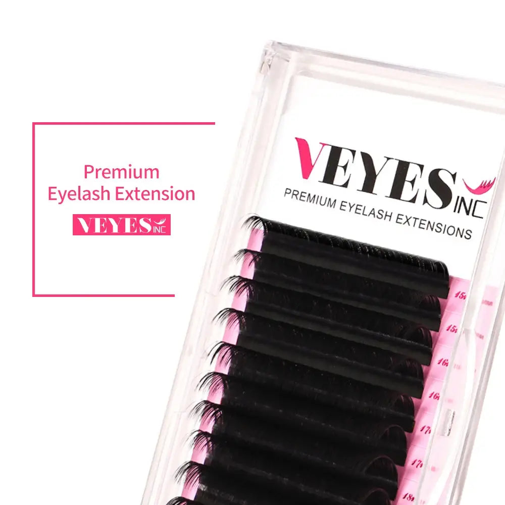 Individual Eyelash Extensions 8–20mm Faux Mink Matte Lashes for Professionals in jet black, displayed in a clear tray for salon use. Soft, natural, and easy fanning lashes ideal for professional eyelash extension applications.