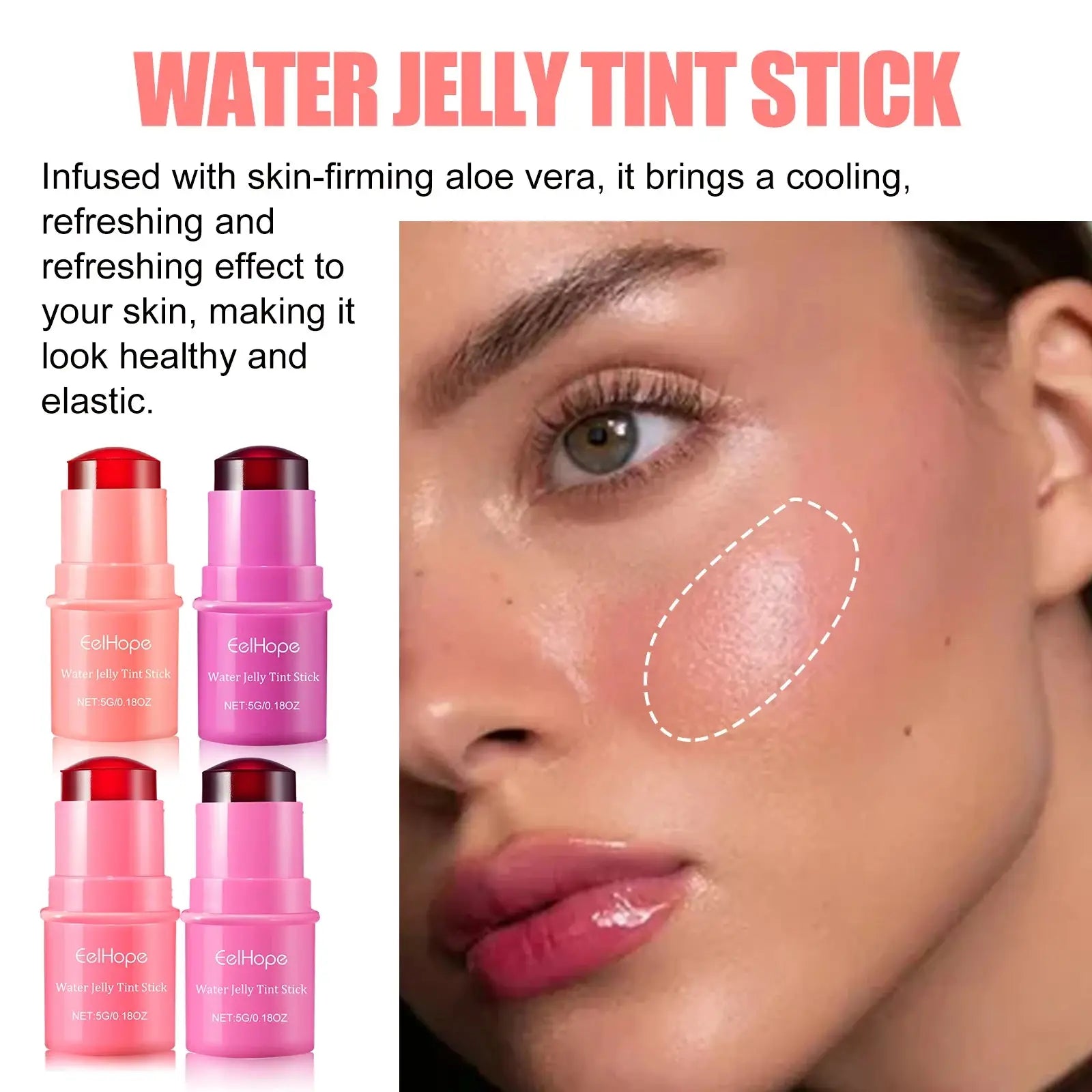 Water Jelly Tint & Blush Stick | Moisturizing Waterproof 2-in-1 Lip Gloss & Face Makeup