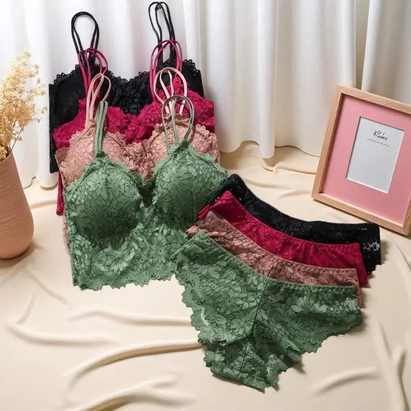 4-Pack Women's Lace Bra & Panty Set Breathable, Stretchy & Removable Bra Cups