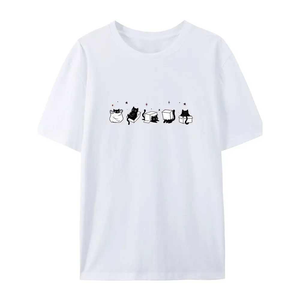 Five Mood Cats Oversized T-Shirt – Funny Cotton O-Neck Tee for Men & Women, Casual Summer Cat Lover Top