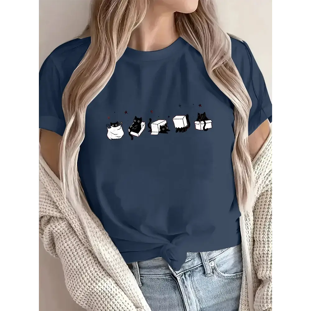 Five Mood Cats Oversized T-Shirt – Funny Cotton O-Neck Tee for Men & Women, Casual Summer Cat Lover Top