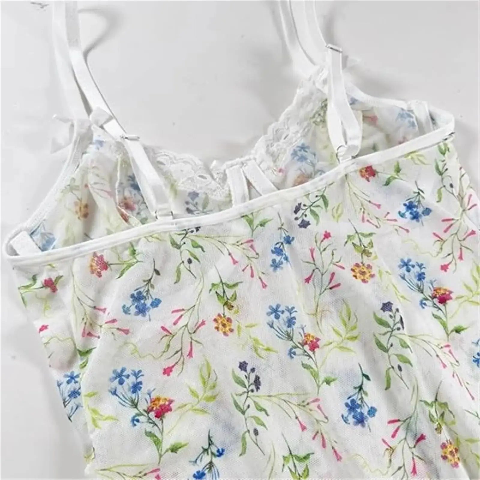 Lace Babydoll Lingerie Set for Women Rustic Floral Nightgown with Side Split