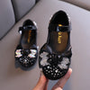 New children's leather shoes with rhinestone bow