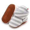 Striped gray and white newborn shoes