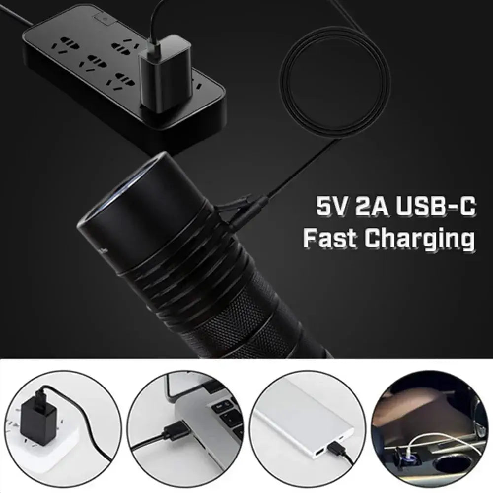 LED Flashlight 8000lm 4-SST40 Bulbs 18650 USB-C Rechargeable Torch for Outdoor & Emergency Use