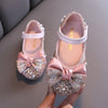 New children's leather shoes with rhinestone bow