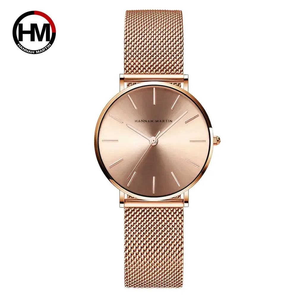 Women's Luxury Rose Gold Watch Japan Quartz Movement Stainless Steel Waterproof