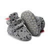 Gray newborn shoes with star and moon pattern