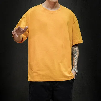 Men's casual yellow T-shirt crafted for summer comfort.