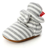 Gray striped newborn shoe with soft sole