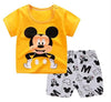 Yellow Mickey Mouse kids sport clothing set with gray shorts