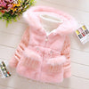 Pink baby plush jacket with hood and pockets