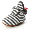 Gray and white striped newborn shoe