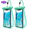 Two green waterproof phone cases with straps