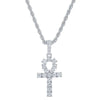 Silver ankh cross pendant necklace with rope chain