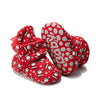 Red newborn shoes with penguin pattern