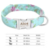 Floral patterned nylon dog collar with size chart