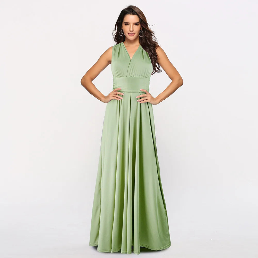 Light green V-neck long dress