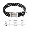 Black polka dot nylon dog collar with size chart